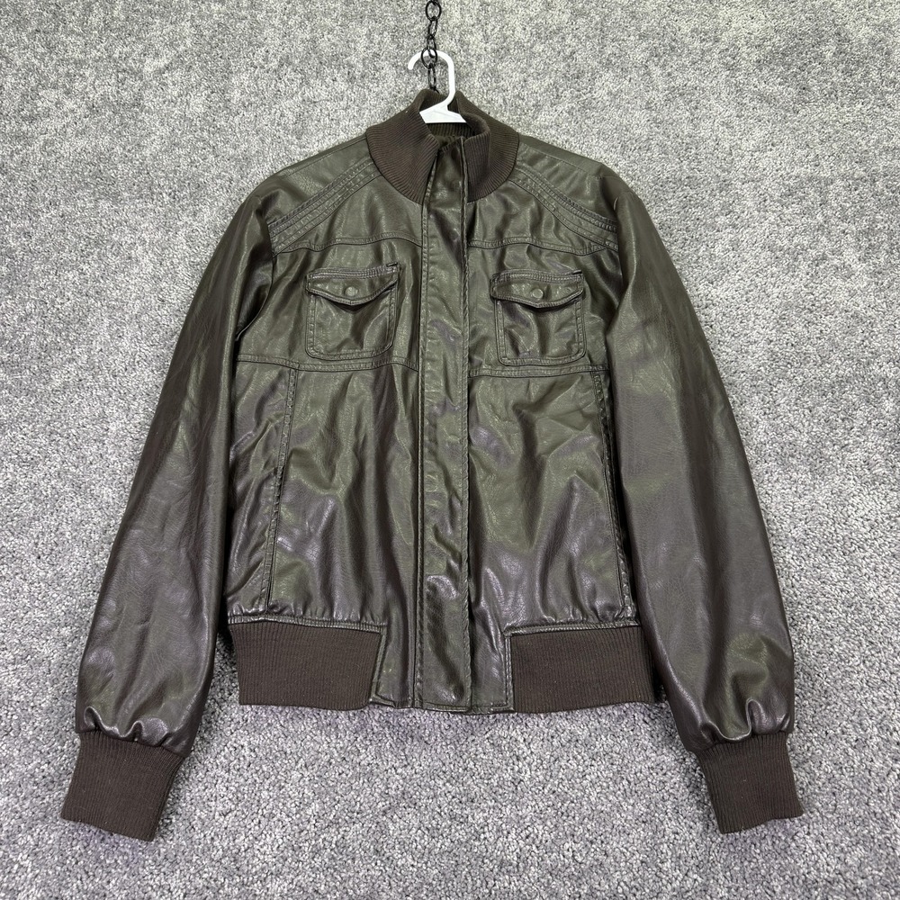 Carbon Jacket Mens Medium Brown Faux Leather Full Zip Bomber Lined Pockets